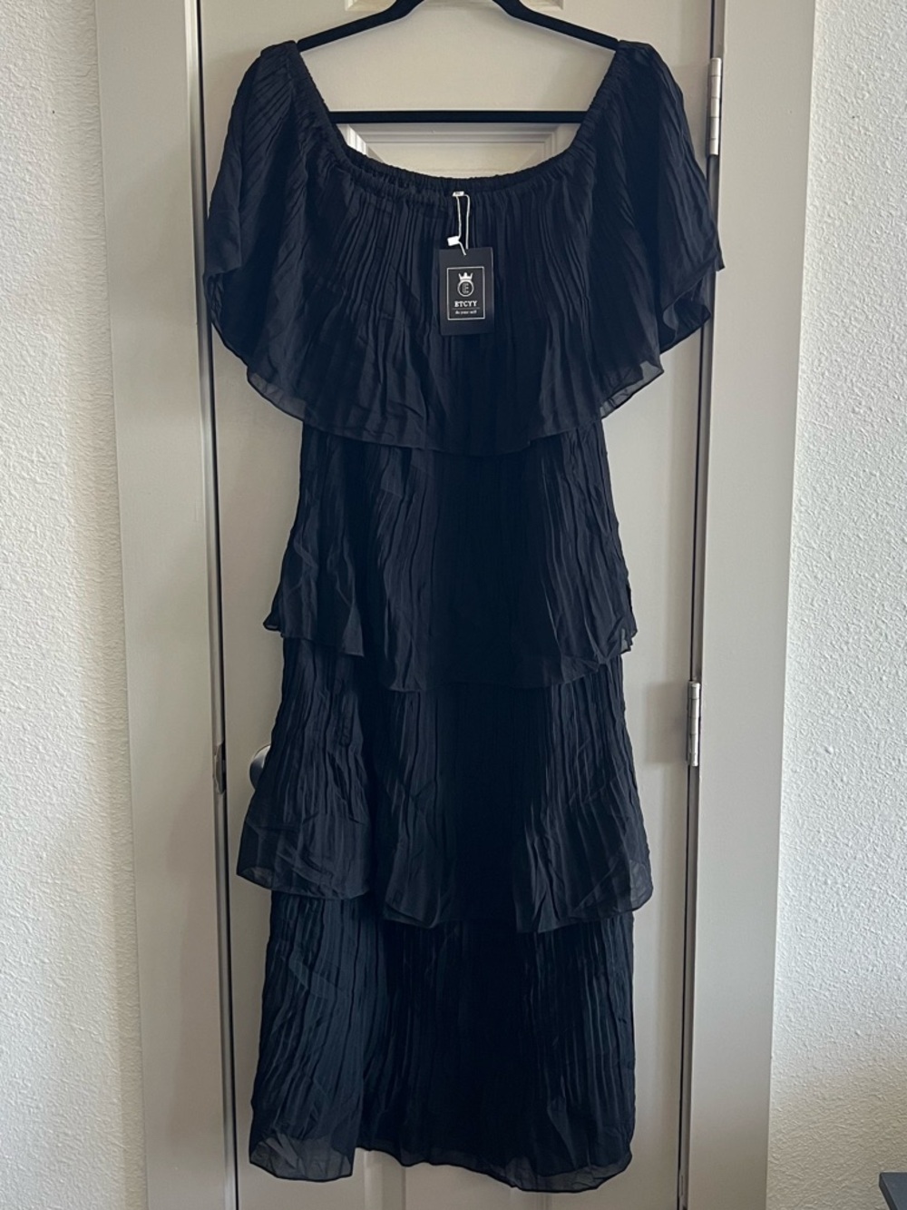 Amazon Black Tiered Off-Shoulder Midi Dress